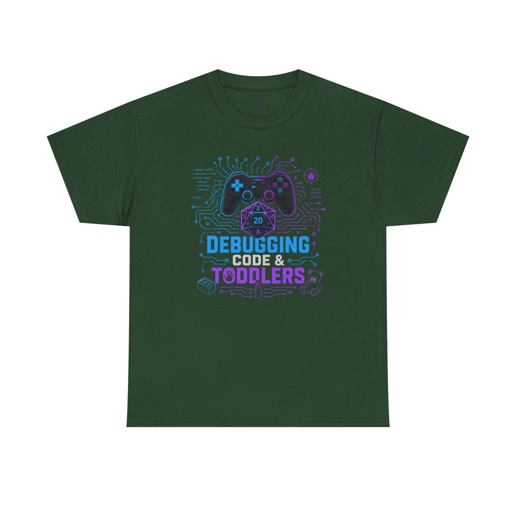 Gaming Programmer Dad Tee "Debugging Code & Toddlers" Graphic TShirt