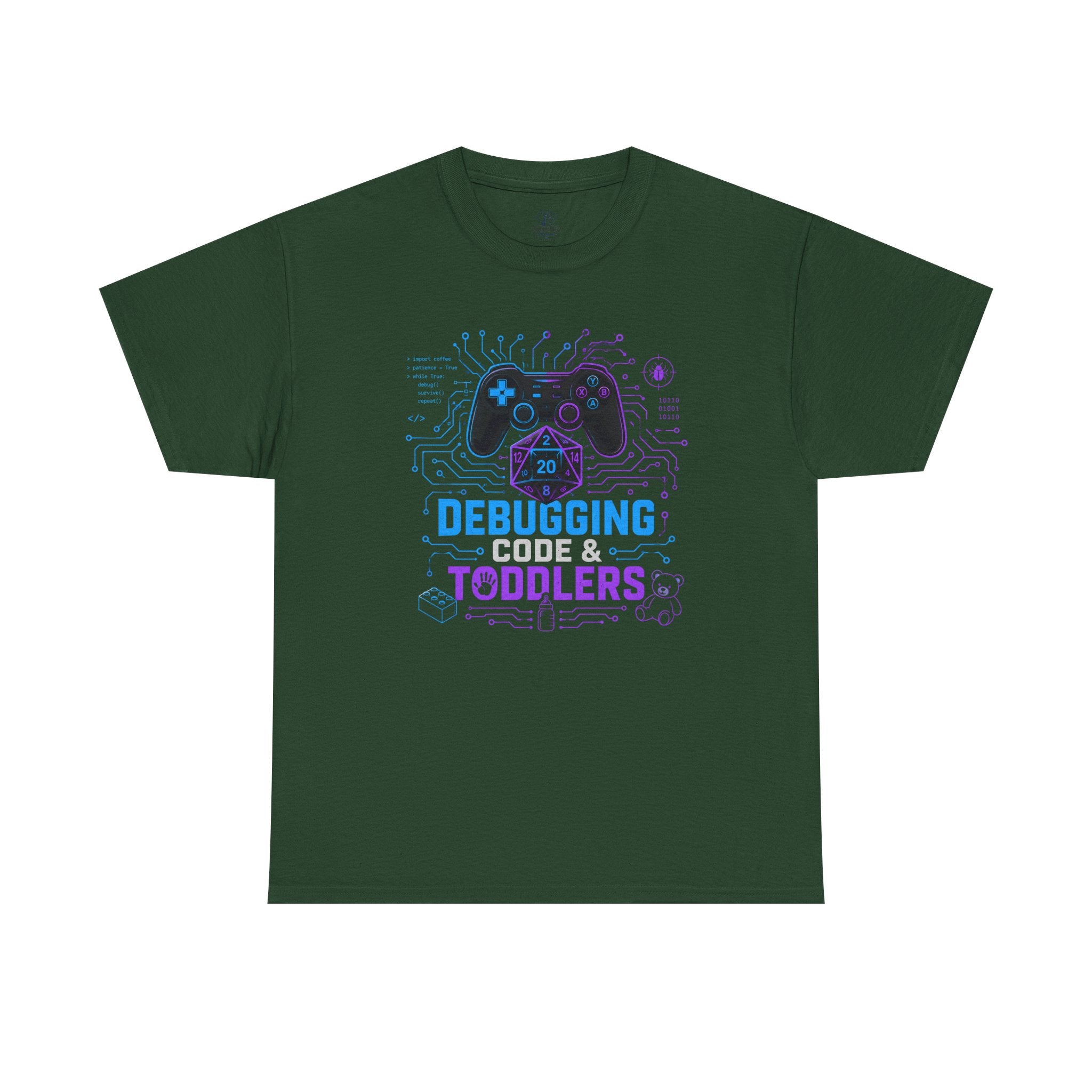 Gaming Programmer Dad Tee "Debugging Code & Toddlers" Graphic TShirt