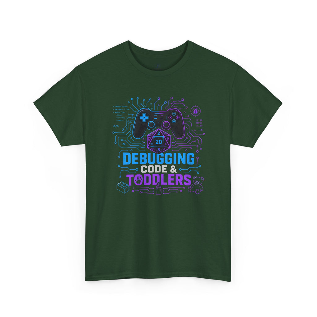 Gaming Programmer Dad Tee "Debugging Code & Toddlers" Graphic TShirt