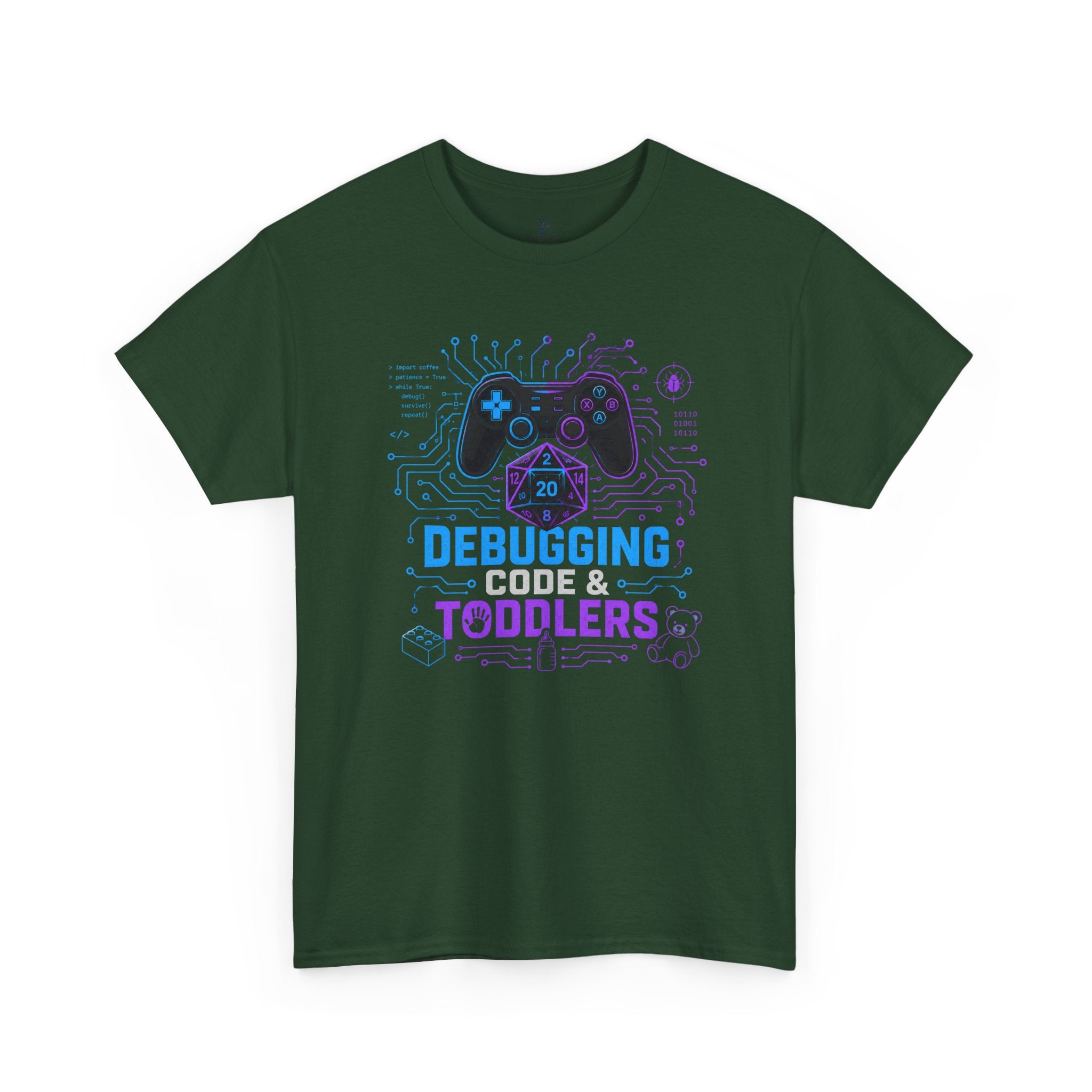 Gaming Programmer Dad Tee "Debugging Code & Toddlers" Graphic TShirt