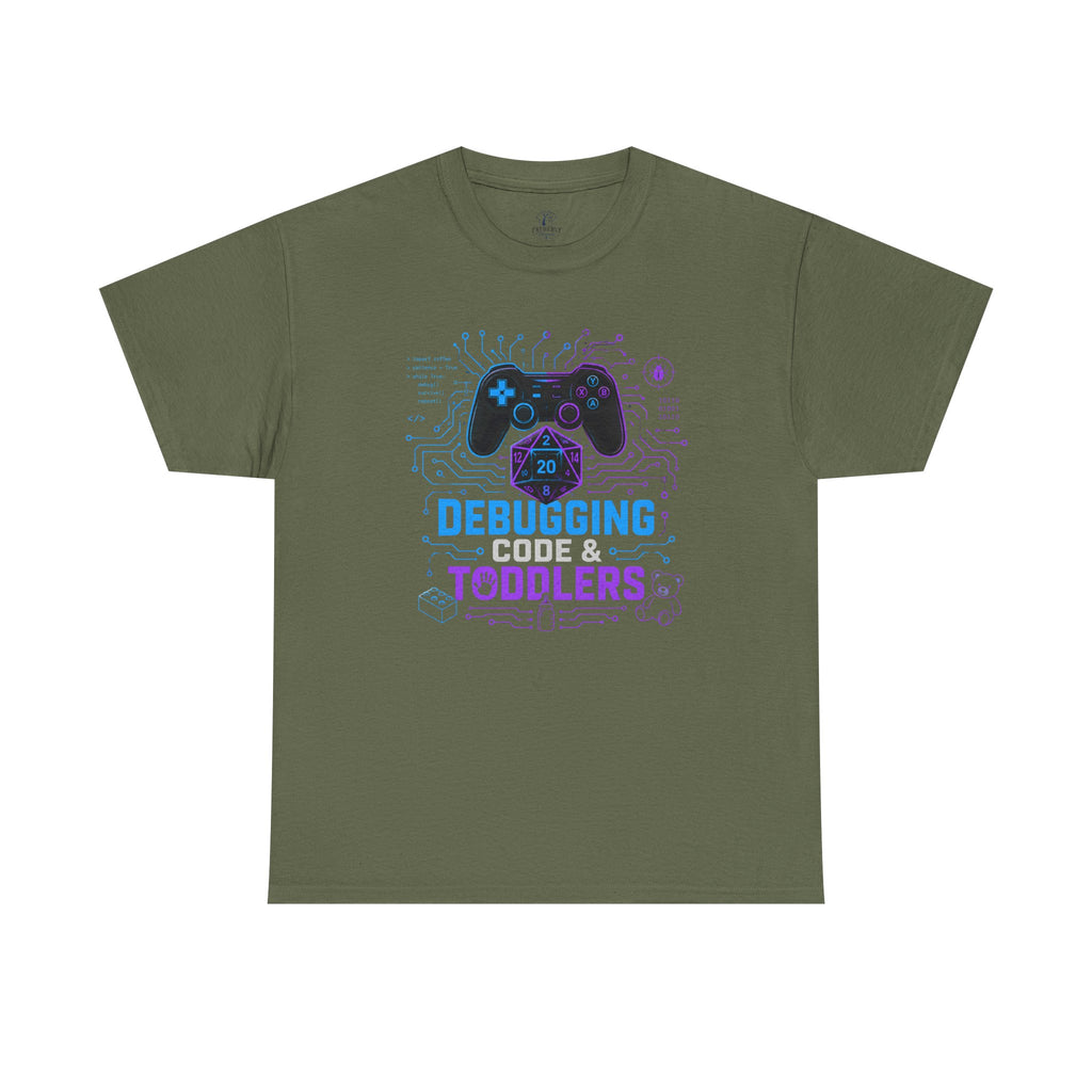 Gaming Programmer Dad Tee "Debugging Code & Toddlers" Graphic TShirt