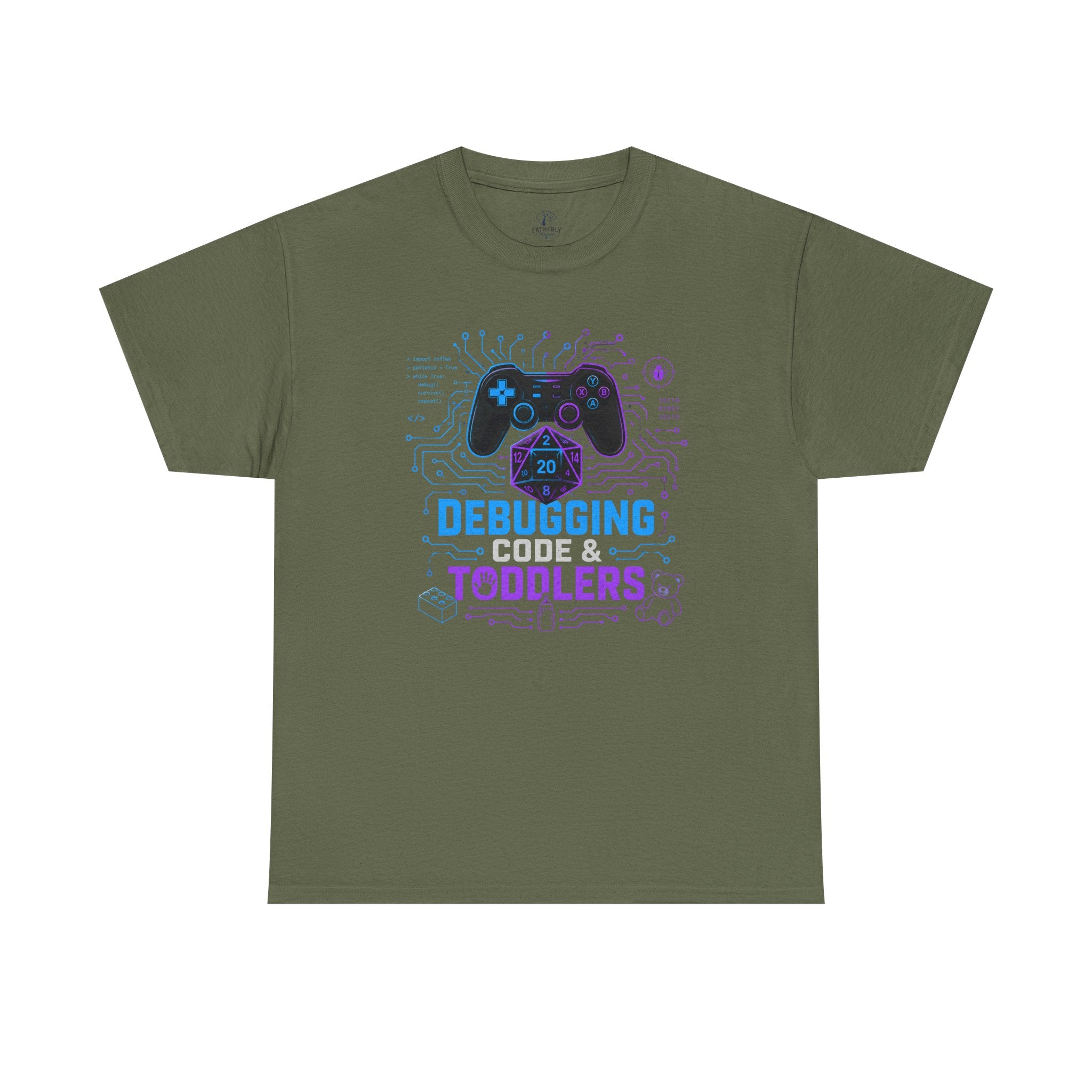 Gaming Programmer Dad Tee "Debugging Code & Toddlers" Graphic TShirt