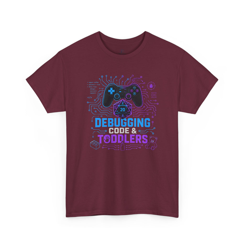 Gaming Programmer Dad Tee "Debugging Code & Toddlers" Graphic TShirt