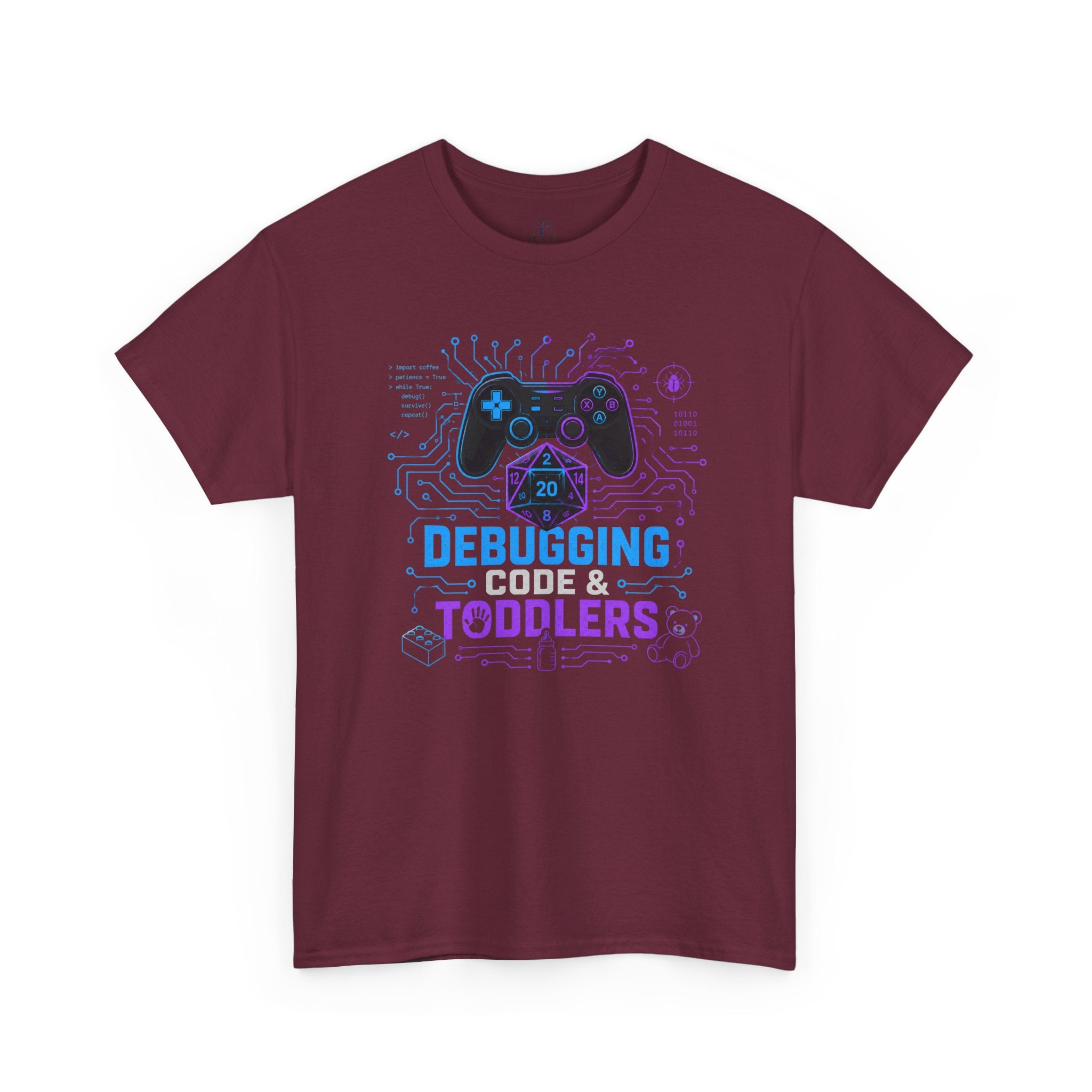 Gaming Programmer Dad Tee "Debugging Code & Toddlers" Graphic TShirt