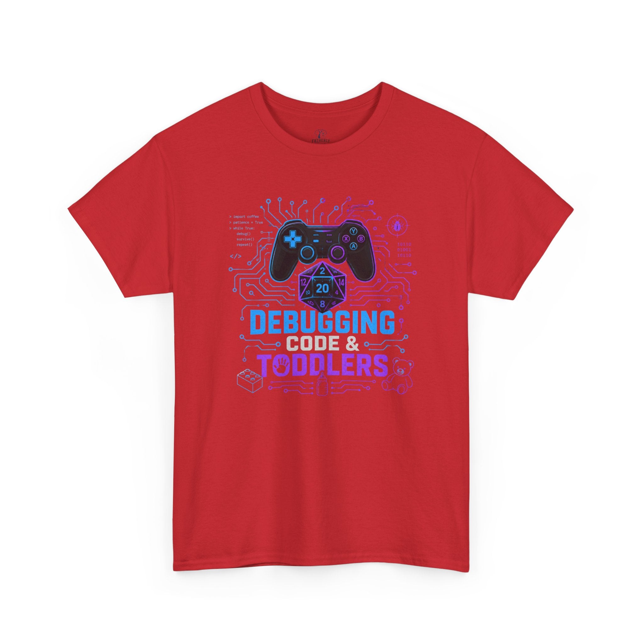 Gaming Programmer Dad Tee "Debugging Code & Toddlers" Graphic TShirt