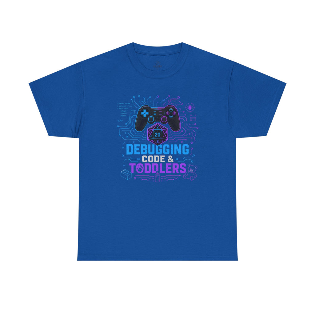 Gaming Programmer Dad Tee "Debugging Code & Toddlers" Graphic TShirt