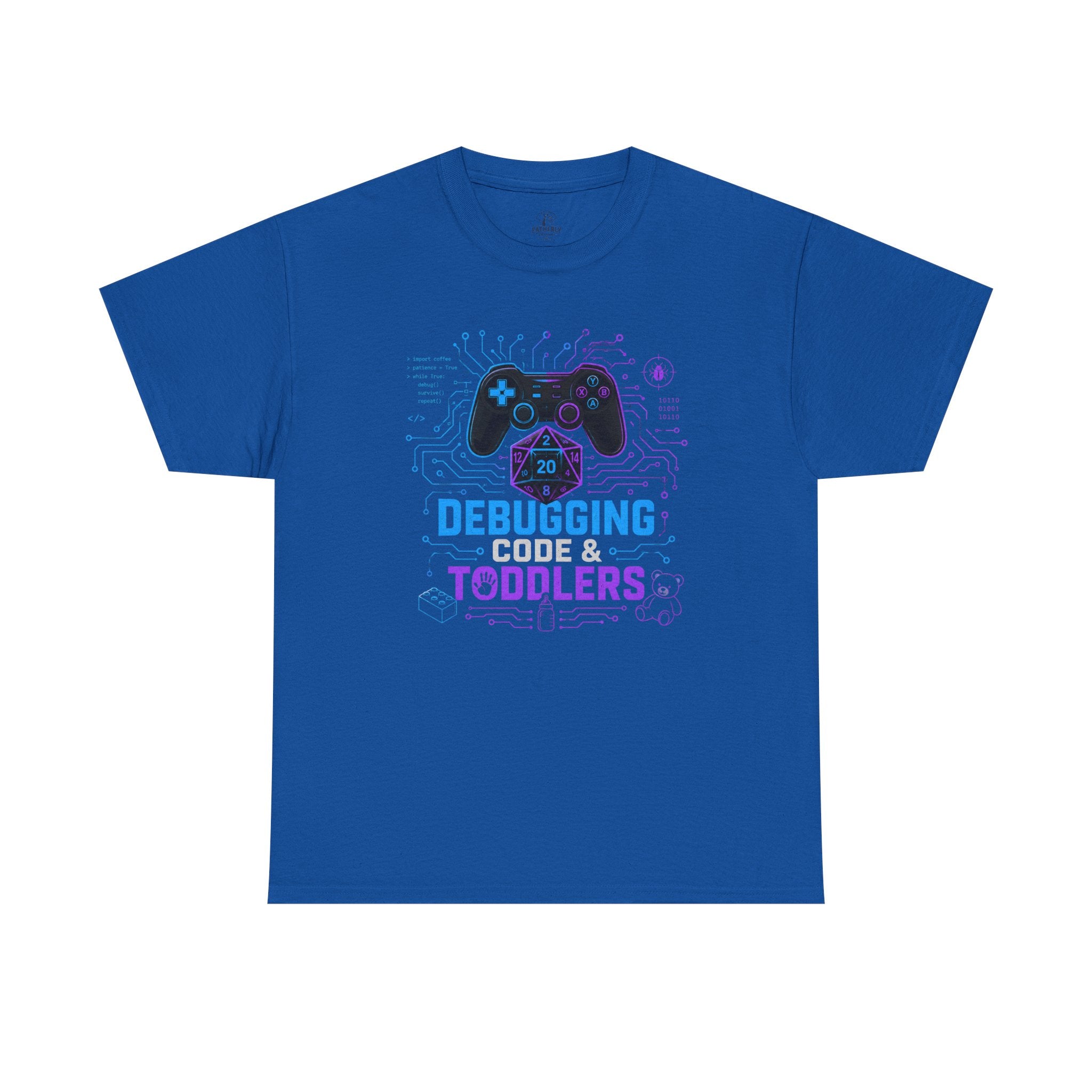 Gaming Programmer Dad Tee "Debugging Code & Toddlers" Graphic TShirt
