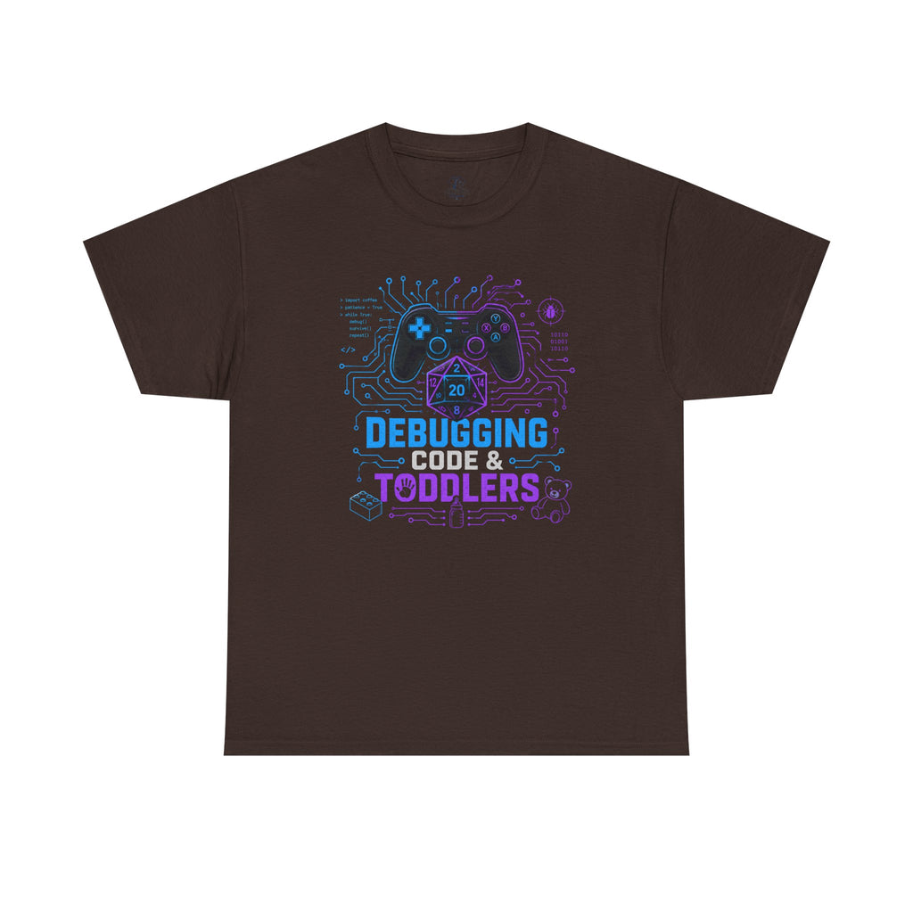 Gaming Programmer Dad Tee "Debugging Code & Toddlers" Graphic TShirt