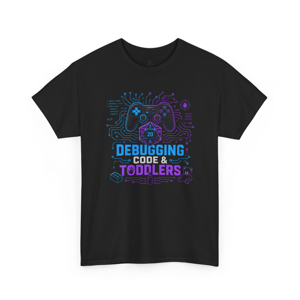 Gaming Programmer Dad Tee "Debugging Code & Toddlers" Graphic TShirt