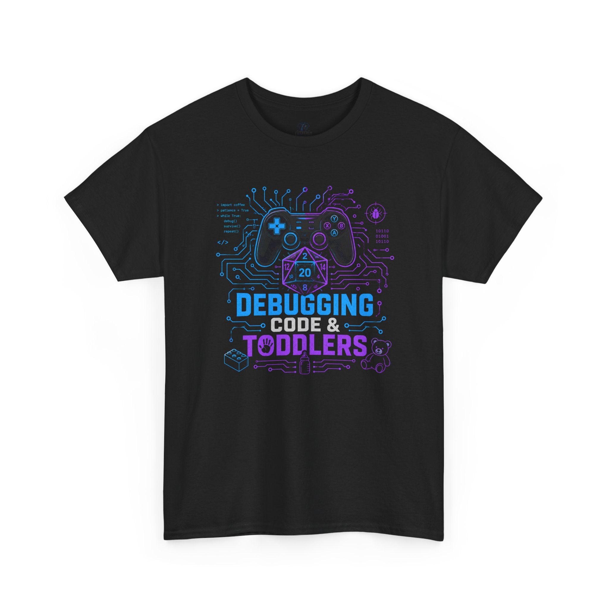 Gaming Programmer Dad Tee "Debugging Code & Toddlers" Graphic TShirt