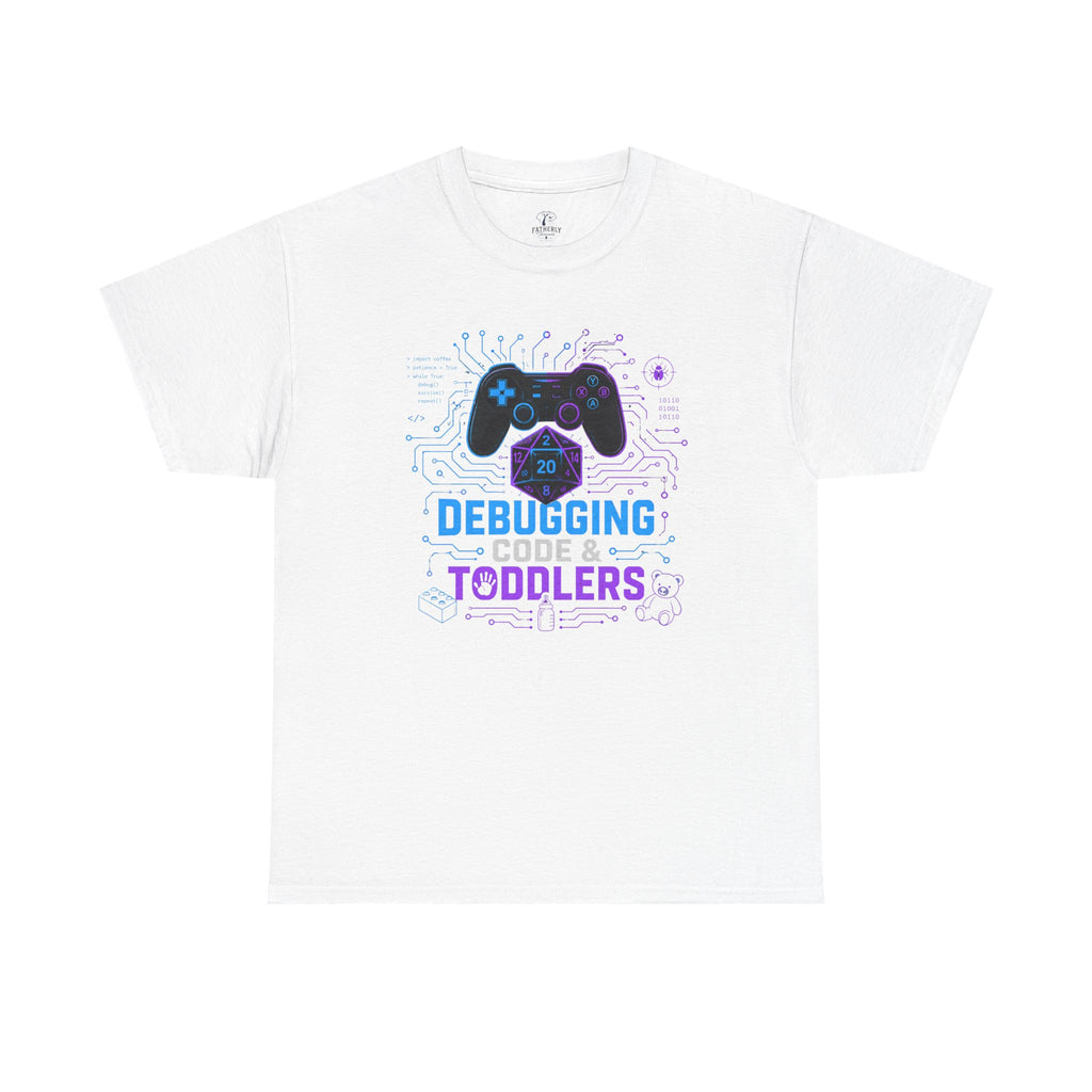 Gaming Programmer Dad Tee "Debugging Code & Toddlers" Graphic TShirt