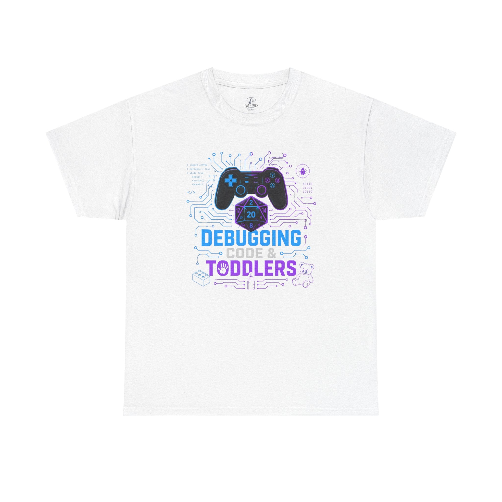 Gaming Programmer Dad Tee "Debugging Code & Toddlers" Graphic TShirt