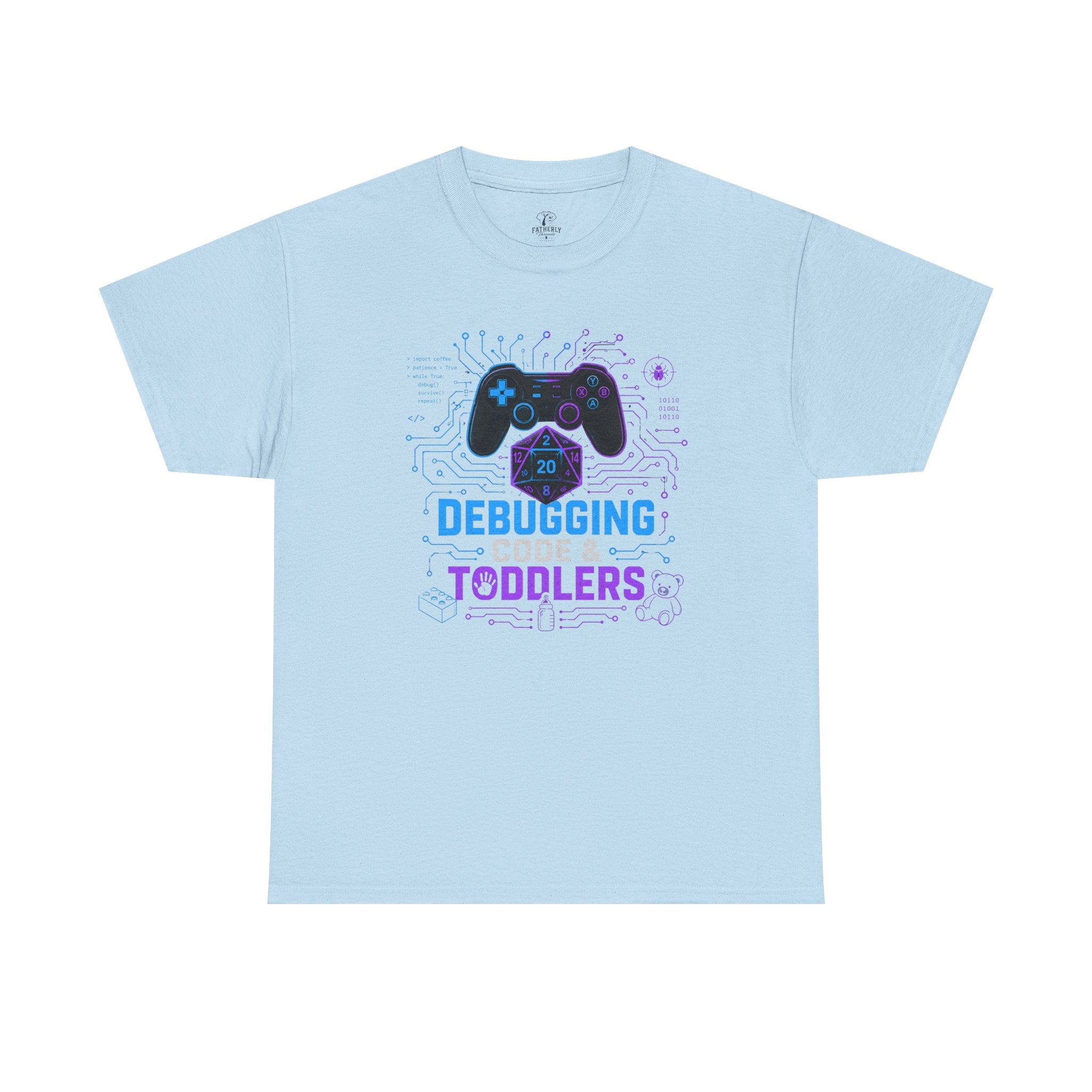 Gaming Programmer Dad Tee "Debugging Code & Toddlers" Graphic TShirt