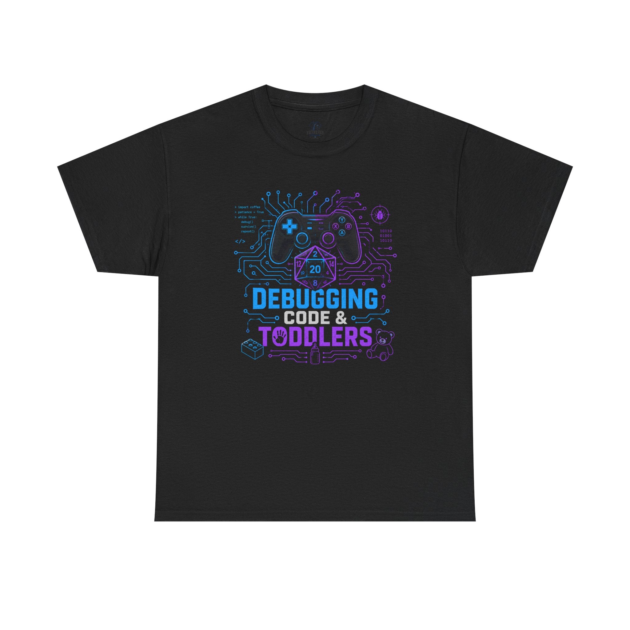 Gaming Programmer Dad Tee "Debugging Code & Toddlers" Graphic TShirt