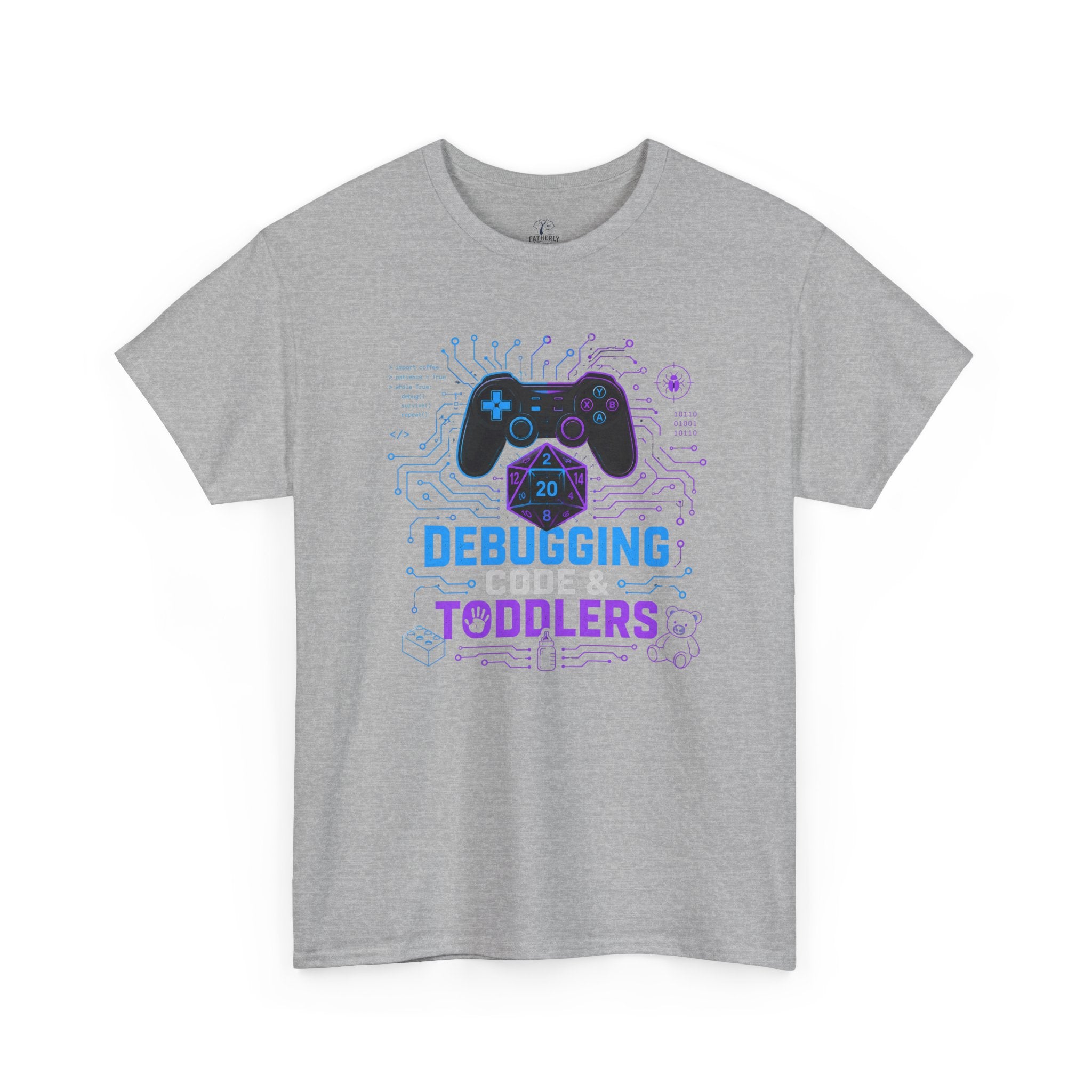 Gaming Programmer Dad Tee "Debugging Code & Toddlers" Graphic TShirt