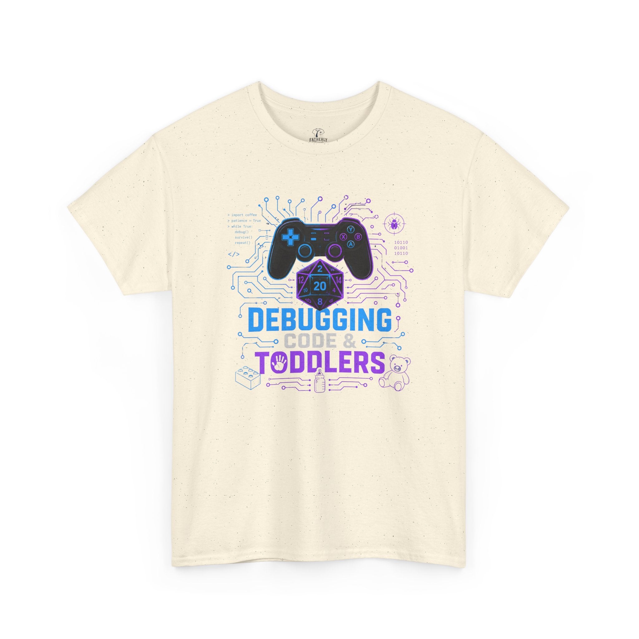 Gaming Programmer Dad Tee "Debugging Code & Toddlers" Graphic TShirt