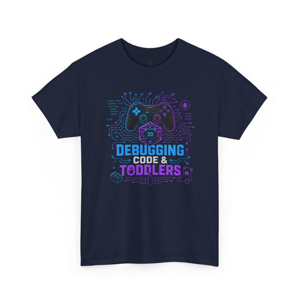 Gaming Programmer Dad Tee "Debugging Code & Toddlers" Graphic TShirt
