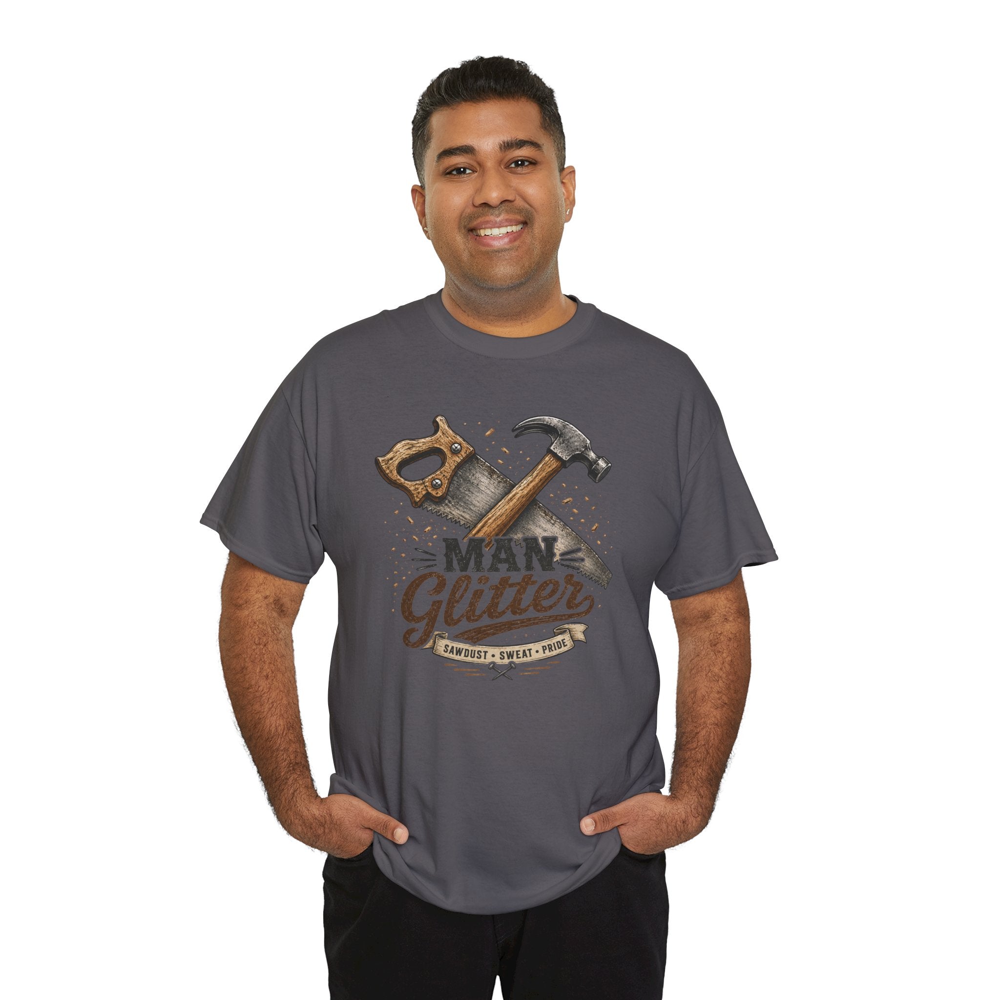 Man Glitter TShirt Funny Handyman Hammer & Saw Workshop Tee