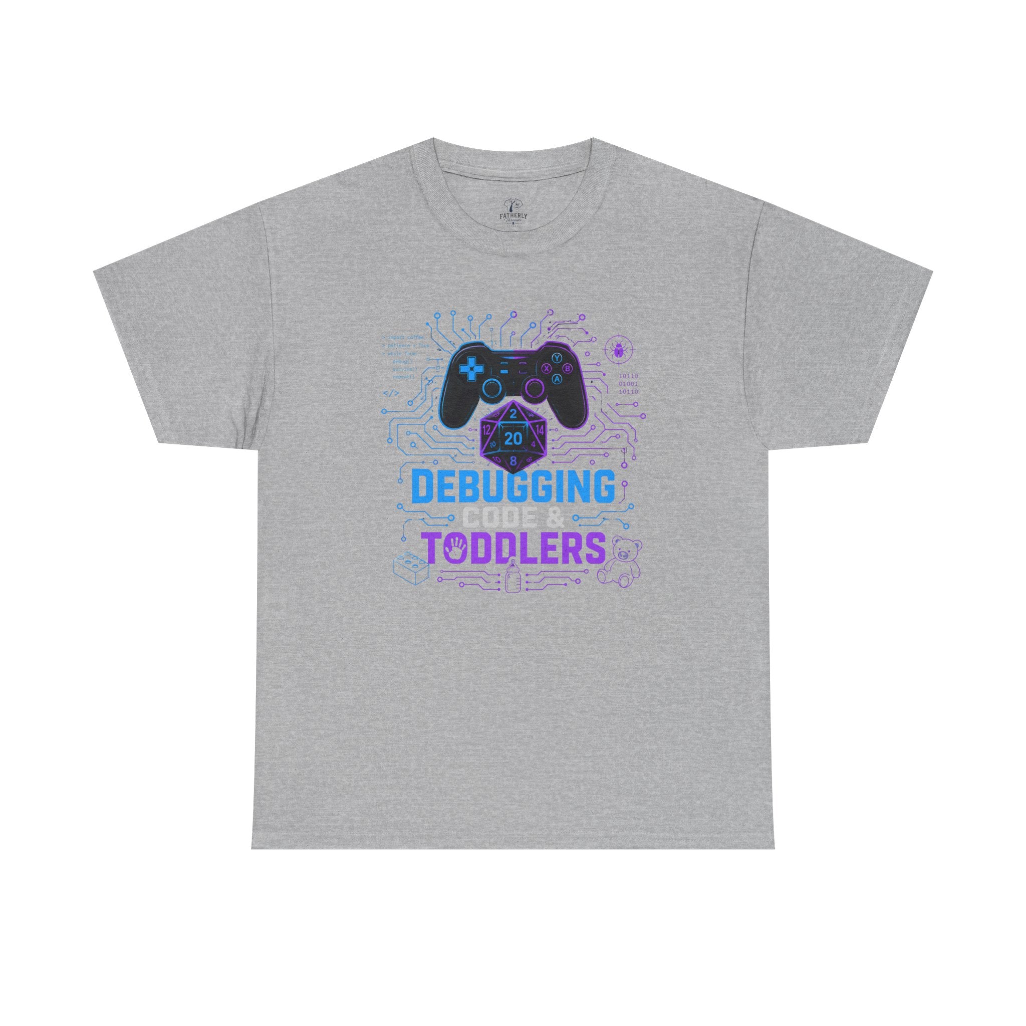 Gaming Programmer Dad Tee "Debugging Code & Toddlers" Graphic TShirt