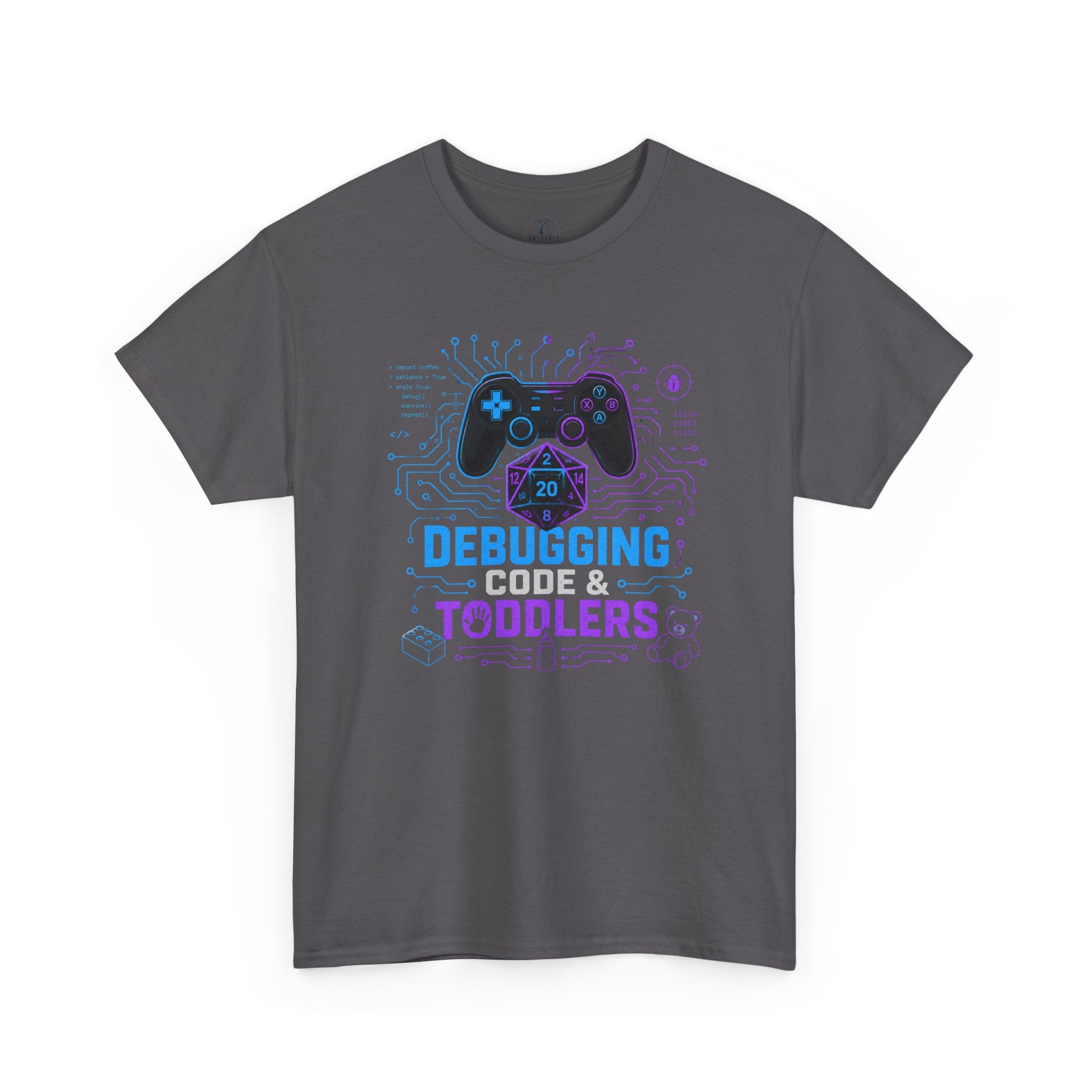 Gaming Programmer Dad Tee "Debugging Code & Toddlers" Graphic TShirt
