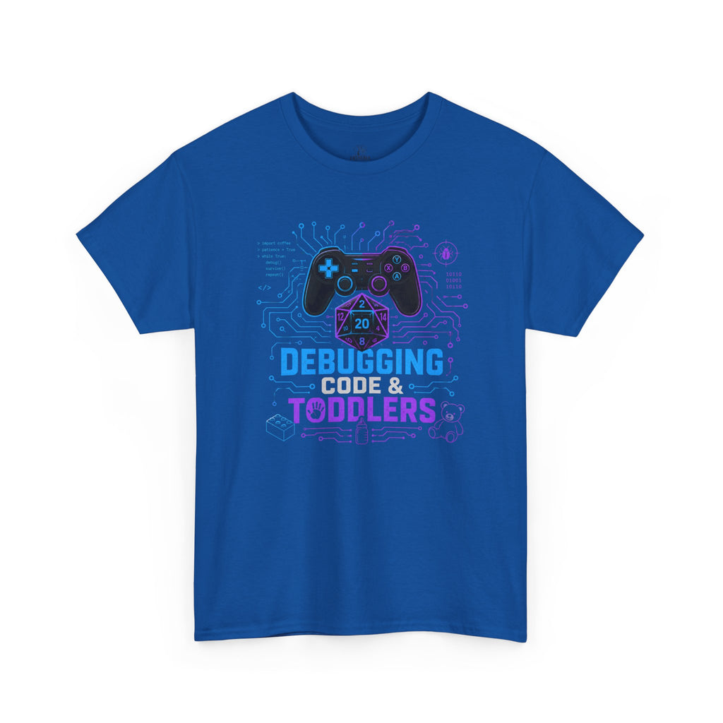 Gaming Programmer Dad Tee "Debugging Code & Toddlers" Graphic TShirt