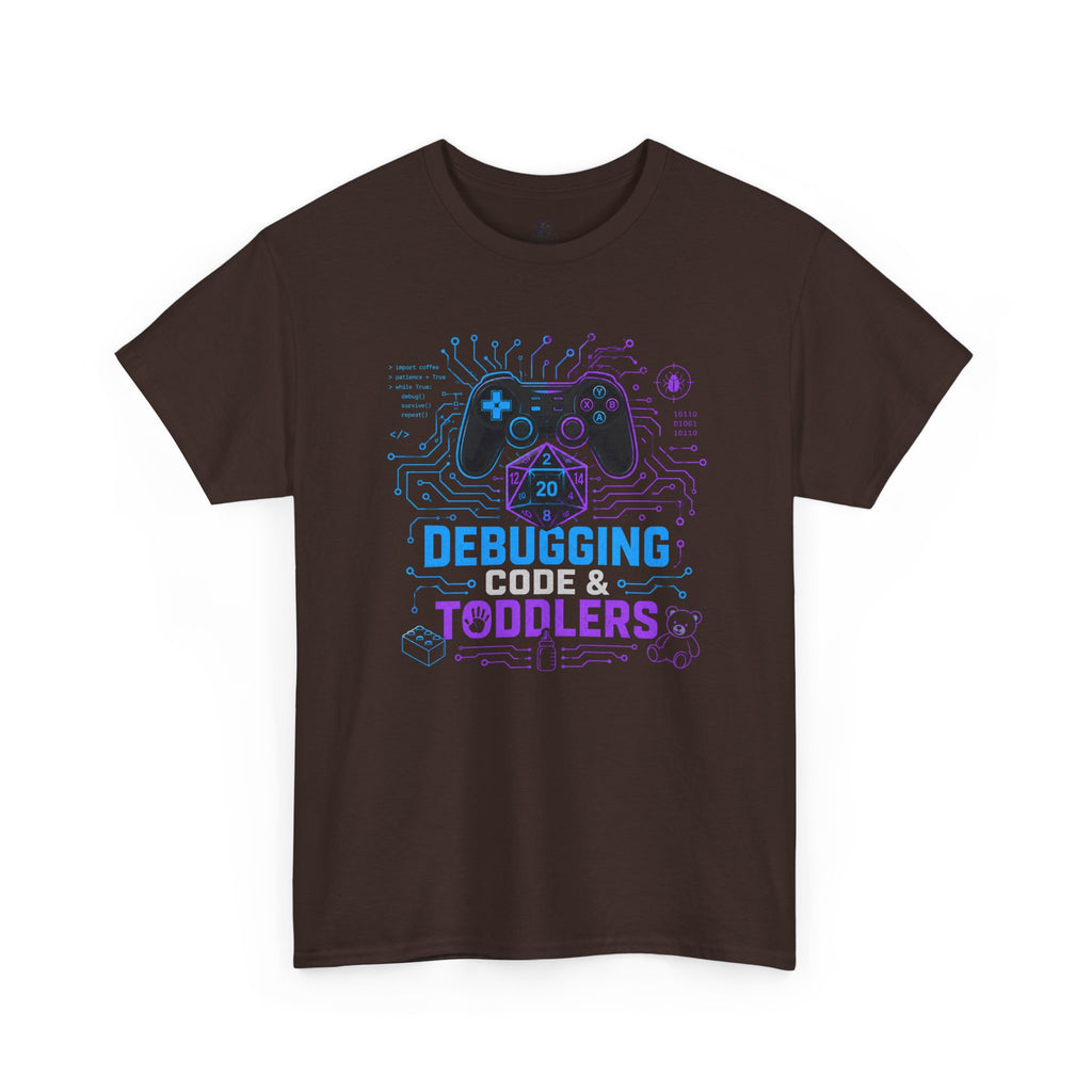 Gaming Programmer Dad Tee "Debugging Code & Toddlers" Graphic TShirt