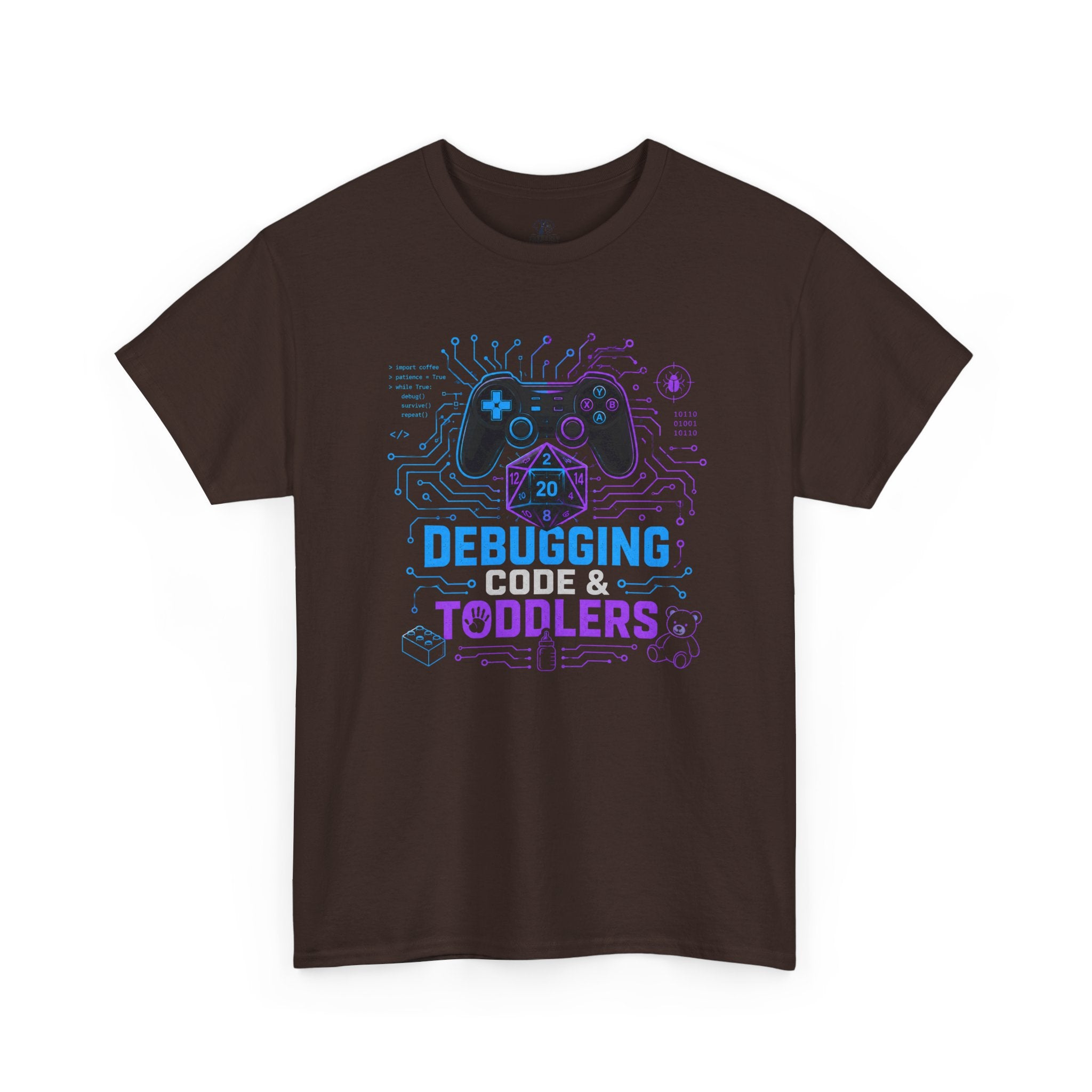 Gaming Programmer Dad Tee "Debugging Code & Toddlers" Graphic TShirt