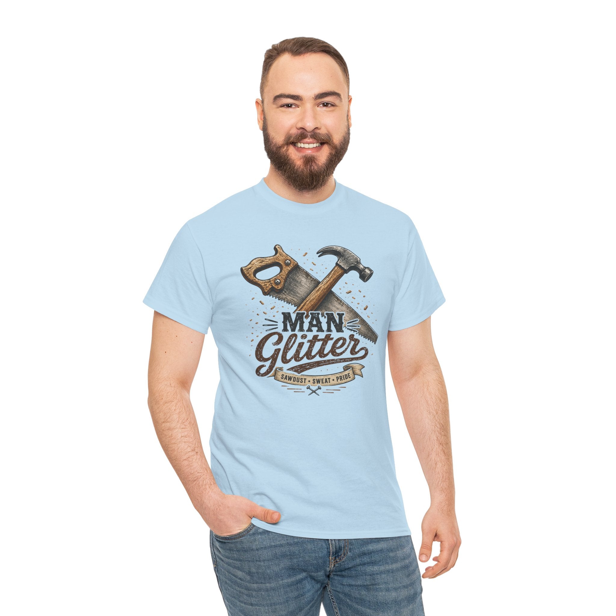 Man Glitter TShirt Funny Handyman Hammer & Saw Workshop Tee