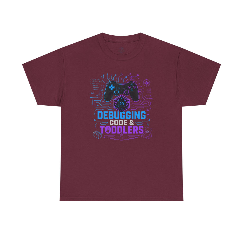 Gaming Programmer Dad Tee "Debugging Code & Toddlers" Graphic TShirt