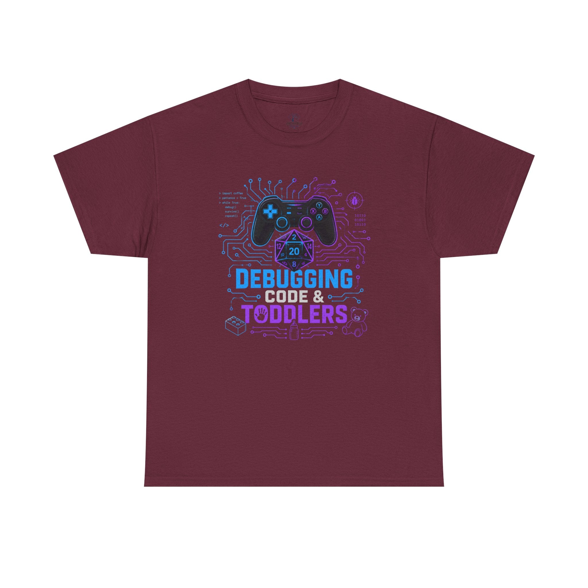 Gaming Programmer Dad Tee "Debugging Code & Toddlers" Graphic TShirt