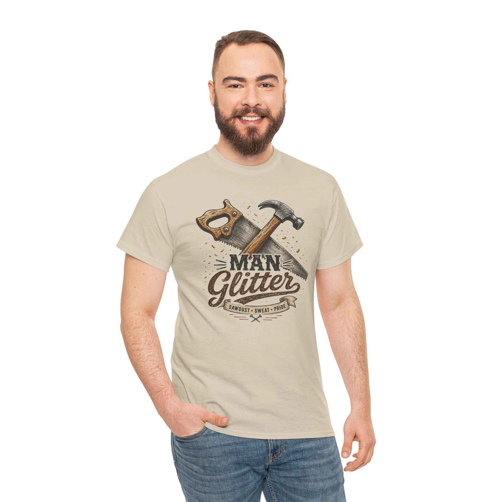 Man Glitter TShirt Funny Handyman Hammer & Saw Workshop Tee