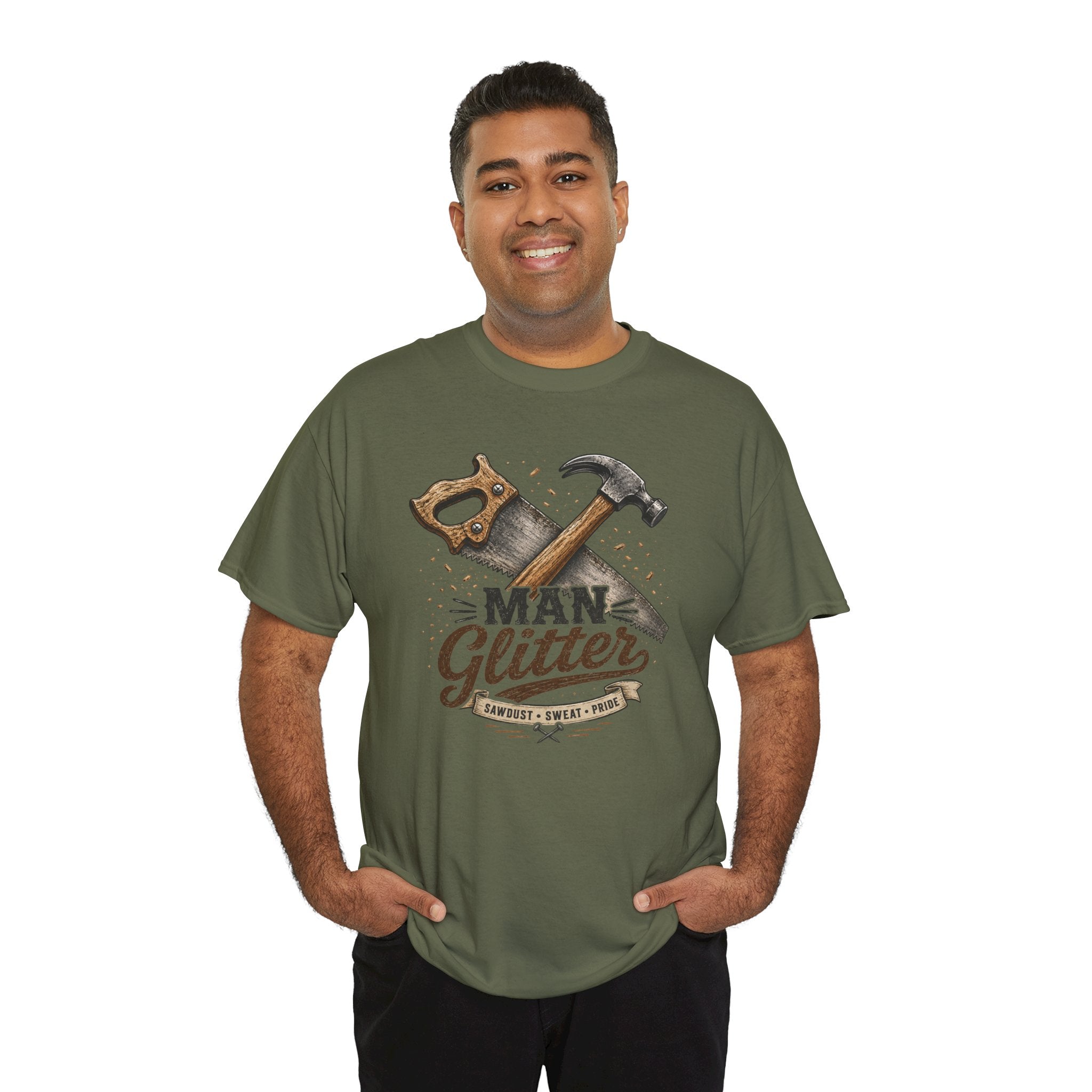 Man Glitter TShirt Funny Handyman Hammer & Saw Workshop Tee