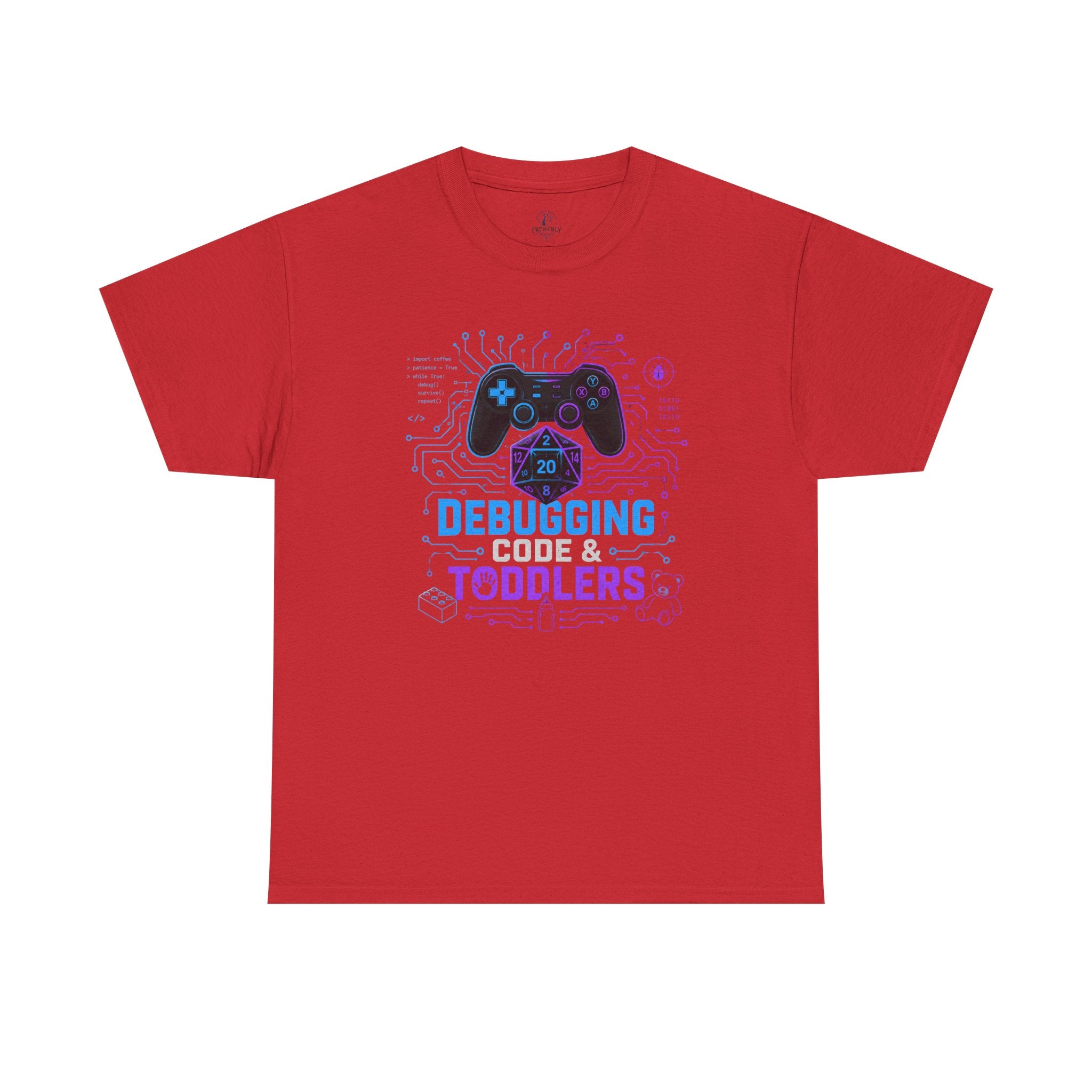 Gaming Programmer Dad Tee "Debugging Code & Toddlers" Graphic TShirt