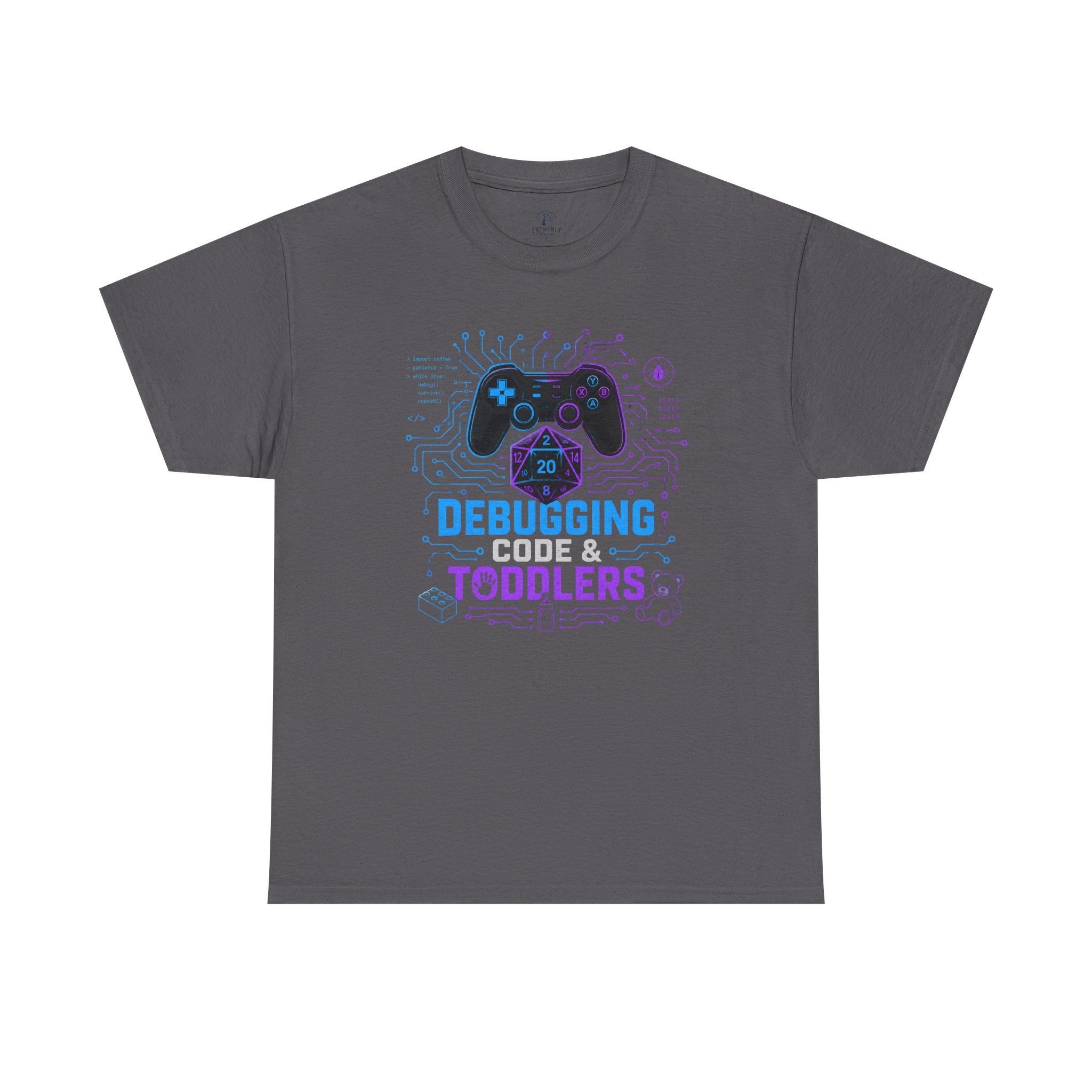 Gaming Programmer Dad Tee "Debugging Code & Toddlers" Graphic TShirt
