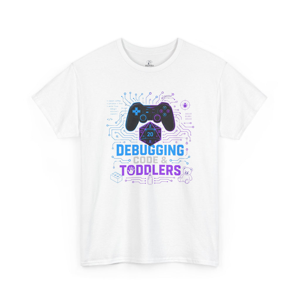 Gaming Programmer Dad Tee "Debugging Code & Toddlers" Graphic TShirt