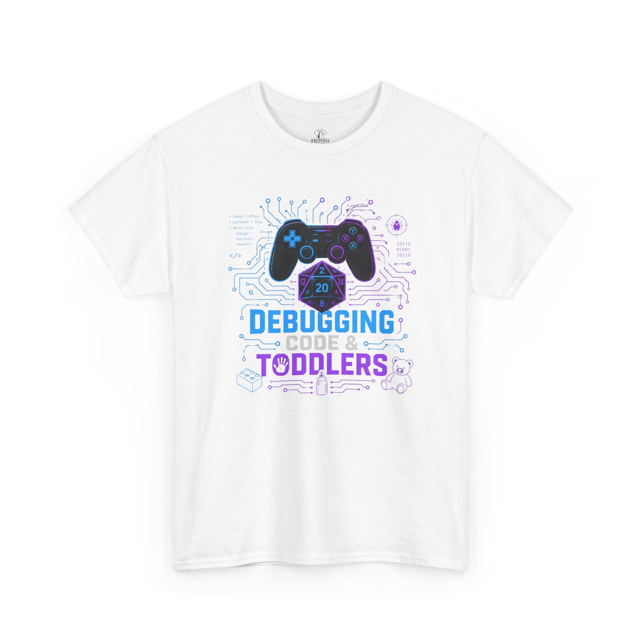 Gaming Programmer Dad Tee "Debugging Code & Toddlers" Graphic TShirt