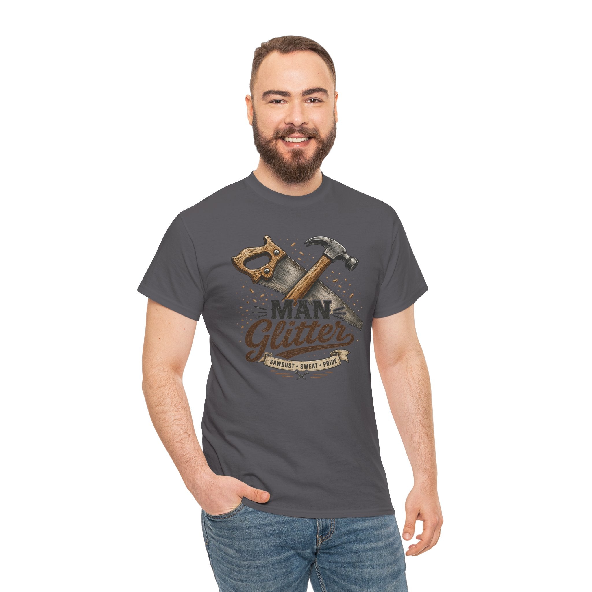 Man Glitter TShirt Funny Handyman Hammer & Saw Workshop Tee