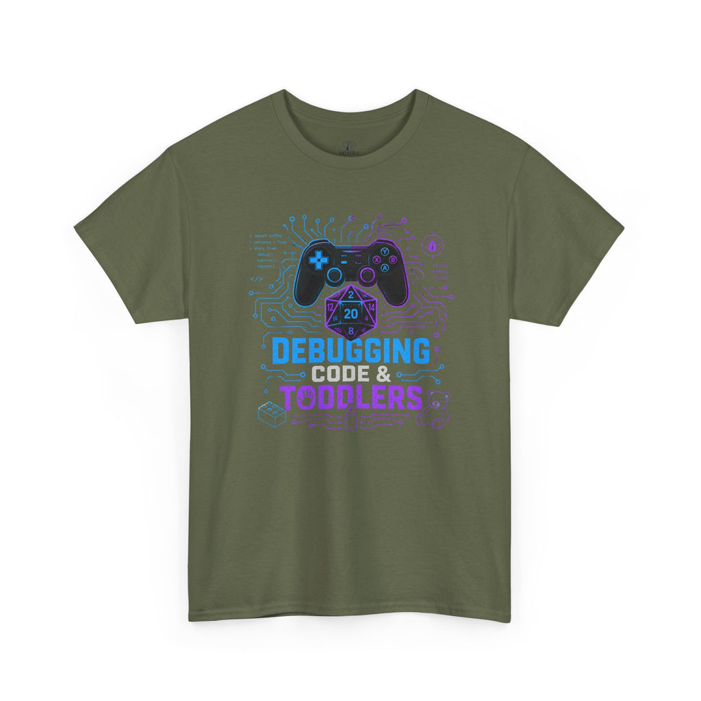Gaming Programmer Dad Tee "Debugging Code & Toddlers" Graphic TShirt