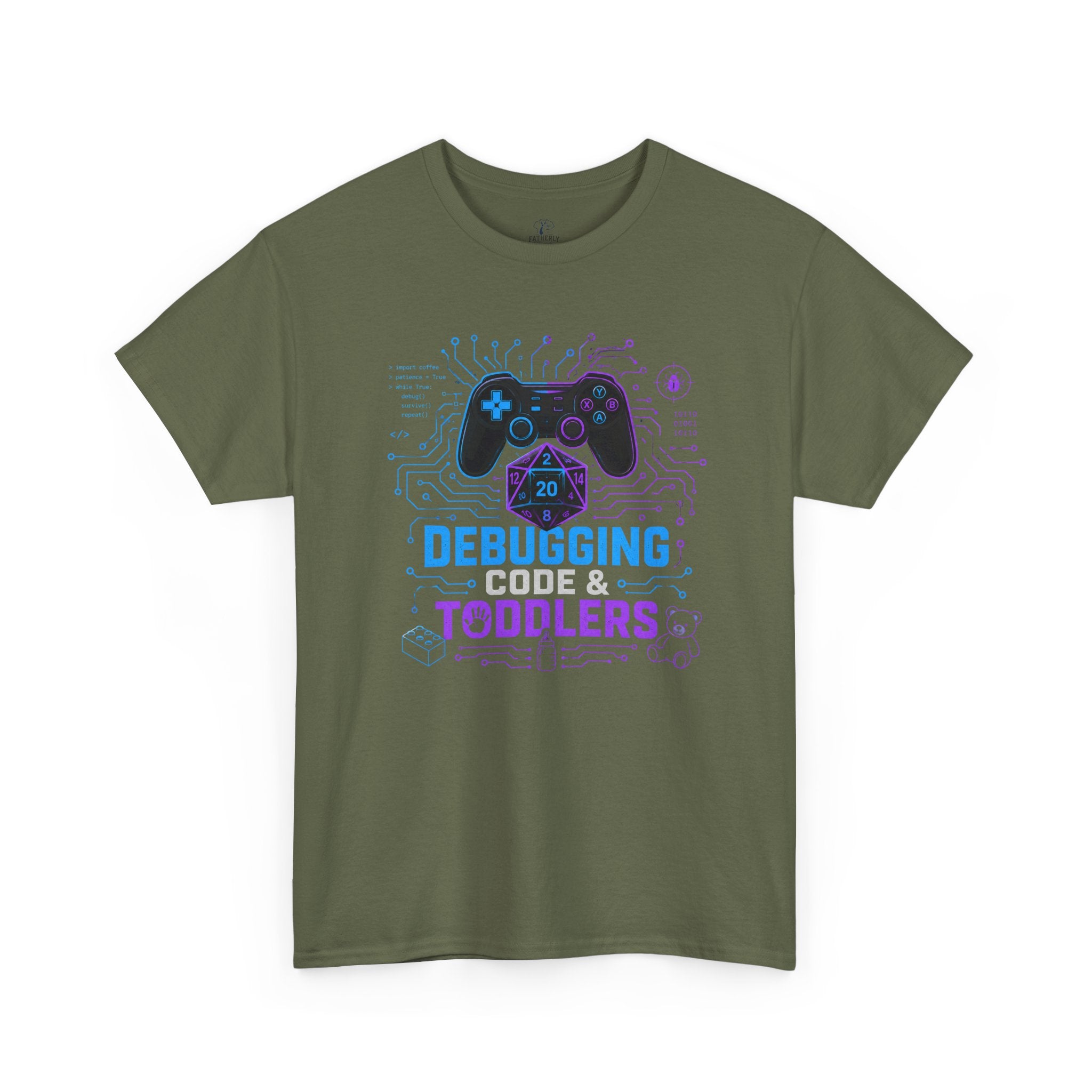 Gaming Programmer Dad Tee "Debugging Code & Toddlers" Graphic TShirt